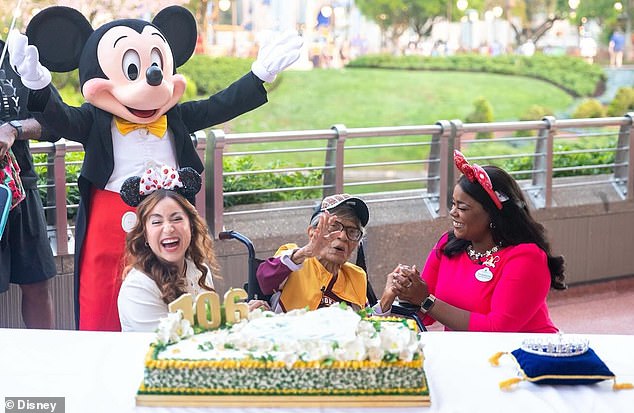 She was surrounded by loved ones for the celebration at Walt Disney World, where the scene was decorated with birthday cake, balloons and decorations