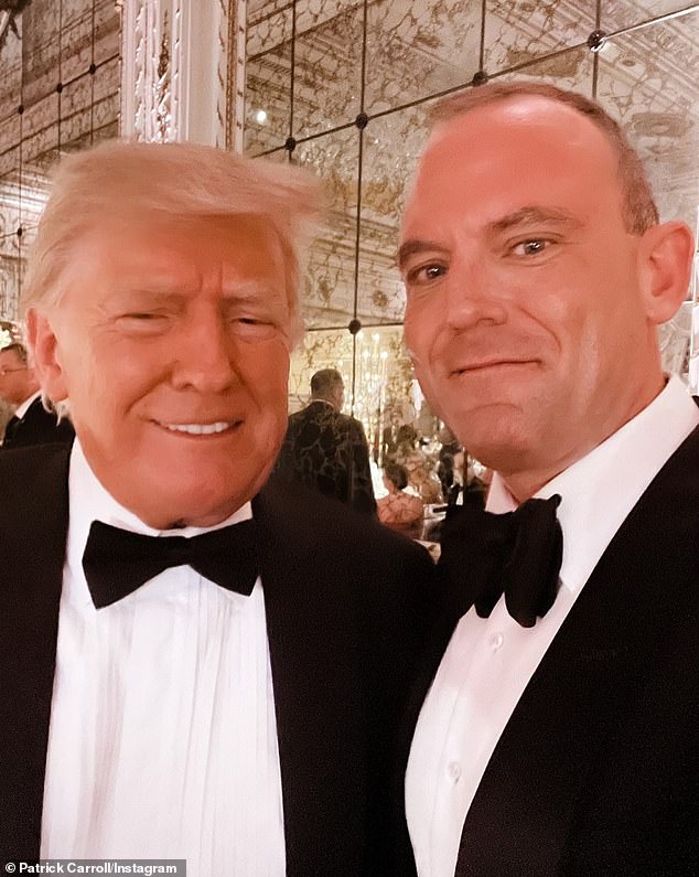 Carroll has made no secret of his love for Donald Trump (pictured together) and even has a tattoo of the former president's mugshot on his arm