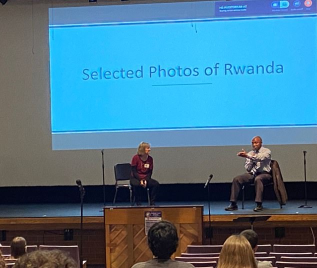 According to a LinkedIn post, Nshimiye, seen here, spoke to students from the Jackson Academy for Global Studies about his life in Rwanda and how he escaped during the war