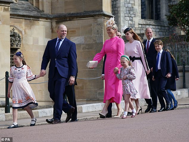 Mike Tindall and Mia Tindall with Zara Tindall and Lena Tindall (front) attended last year's Easter Mattins Service