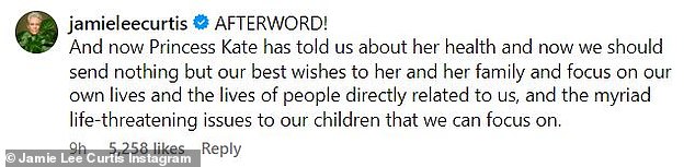 After the 42-year-old royal revealed on Friday that she has been absent from public duties as she battles the disease, the Freaky Friday star then sent her 