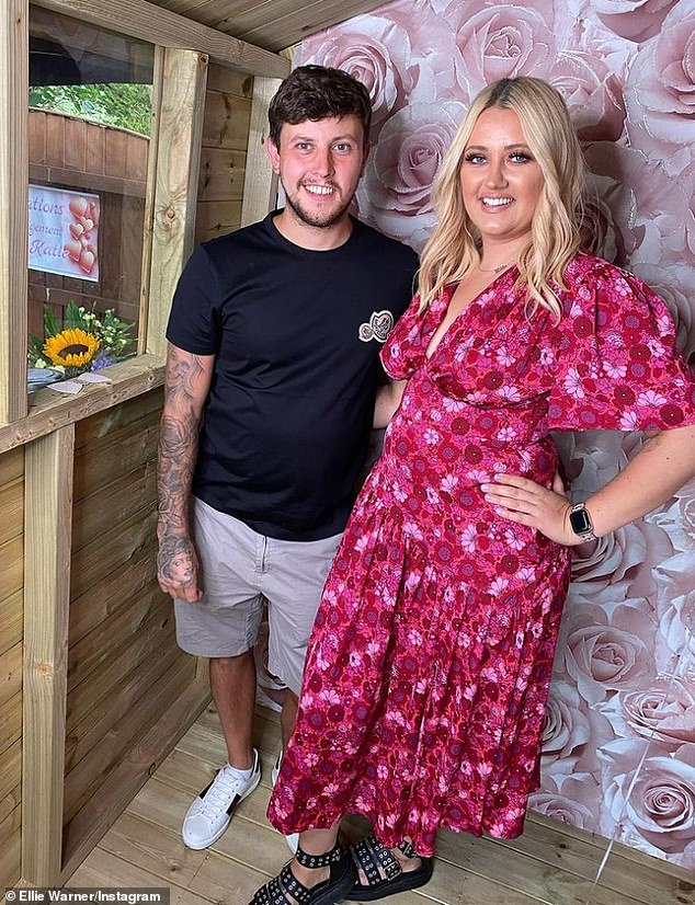 Ellie welcomed her eight-month-old son, Ezra, in June last year with boyfriend Nat Eddleston (pictured together)