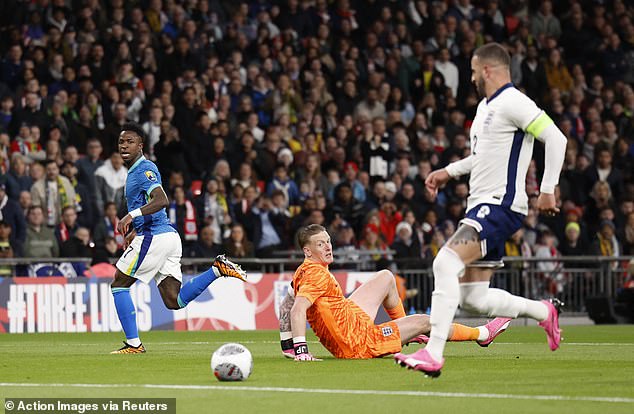 Kyle Walker had to be alert to prevent Vinicius Jr from giving Brazil the lead after twelve minutes