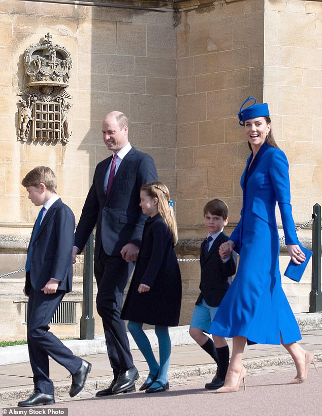 The prince and princess attended the service for the first time last year with all three of their children at St. George's Chapel