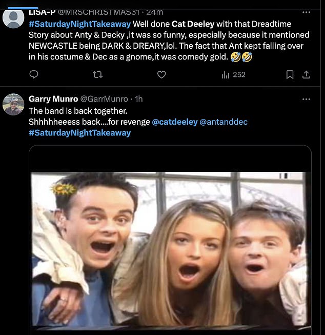 Viewers were hysterical, with some gushing over the Cat, Ant and Dec reunion and remembering the legendary 1998 sketch comedy SMTV Live on ITV, which saw the trio co-present