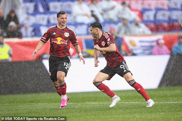 Morgan needed just three minutes to open the scoring in a wet and soggy Red Bull Arena