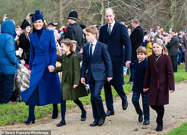 The Princess of Wales pictured with her family during her last official royal engagement during the Christmas Day church service at Sandringham on December 25