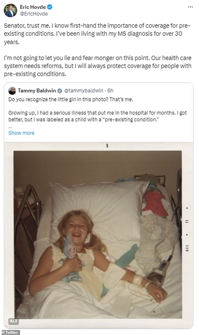 He became embroiled in a bitter feud with the sitting president after she tweeted a photo of herself as a young girl in the hospital with a pre-existing condition that nearly bankrupted her family in the years before Obamacare.