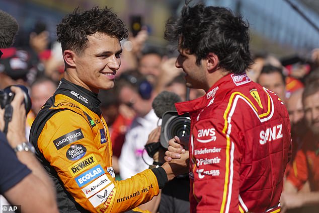 Lando Norris (left) impressed as he finished third, but it was all about the determination of Sainz (right)