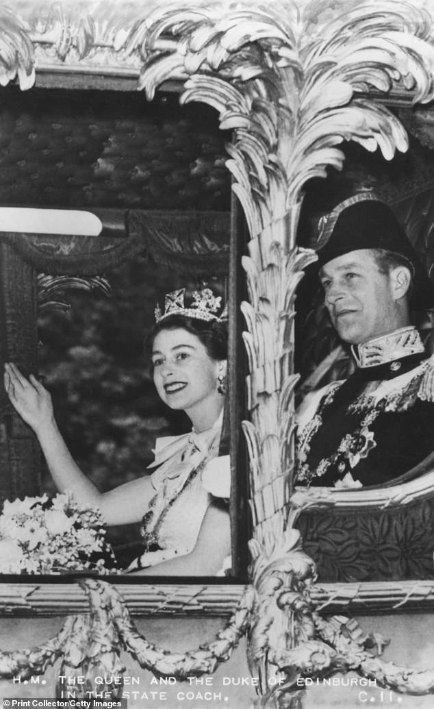 Prince Philip accompanied the Queen in the Gold State Coach on the way to the coronation in 1953. Queen Mary had disapproved of the plan