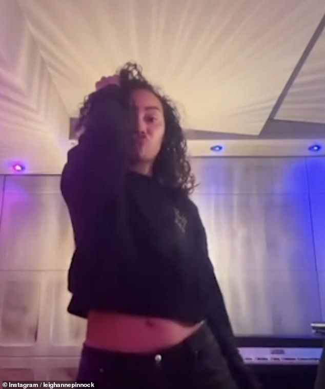 In a short clip shared alongside the announcement, Leigh-Anne can be seen dancing to the upbeat audio of one of her songs, with the lyrics: 'When is it gonna end, crawl back up, no no no'