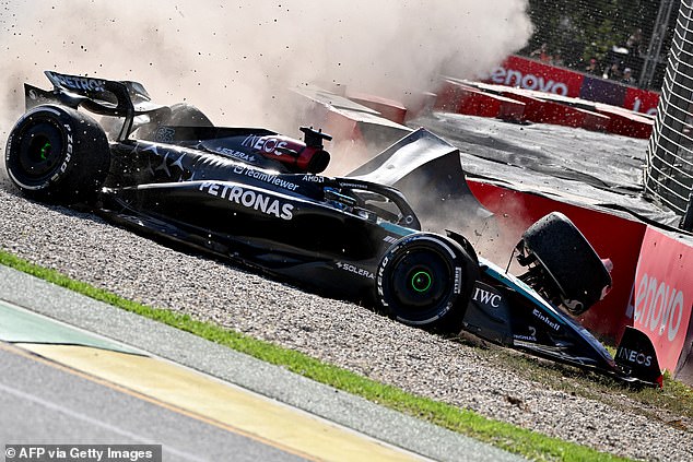 The British star crashed into the barriers before eventually landing in the middle of the track