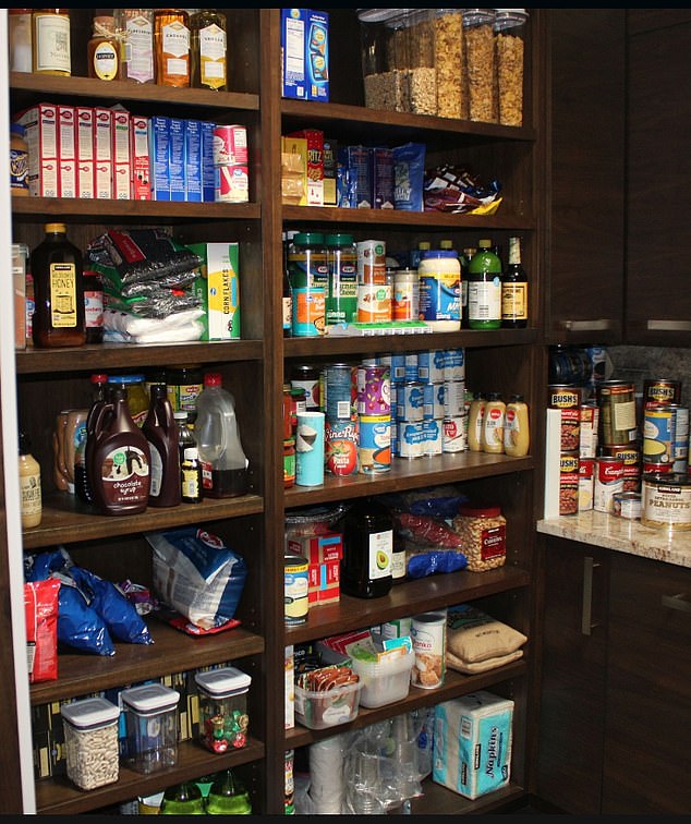 Photos show the kitchen and pantry at Franke's home stocked with food