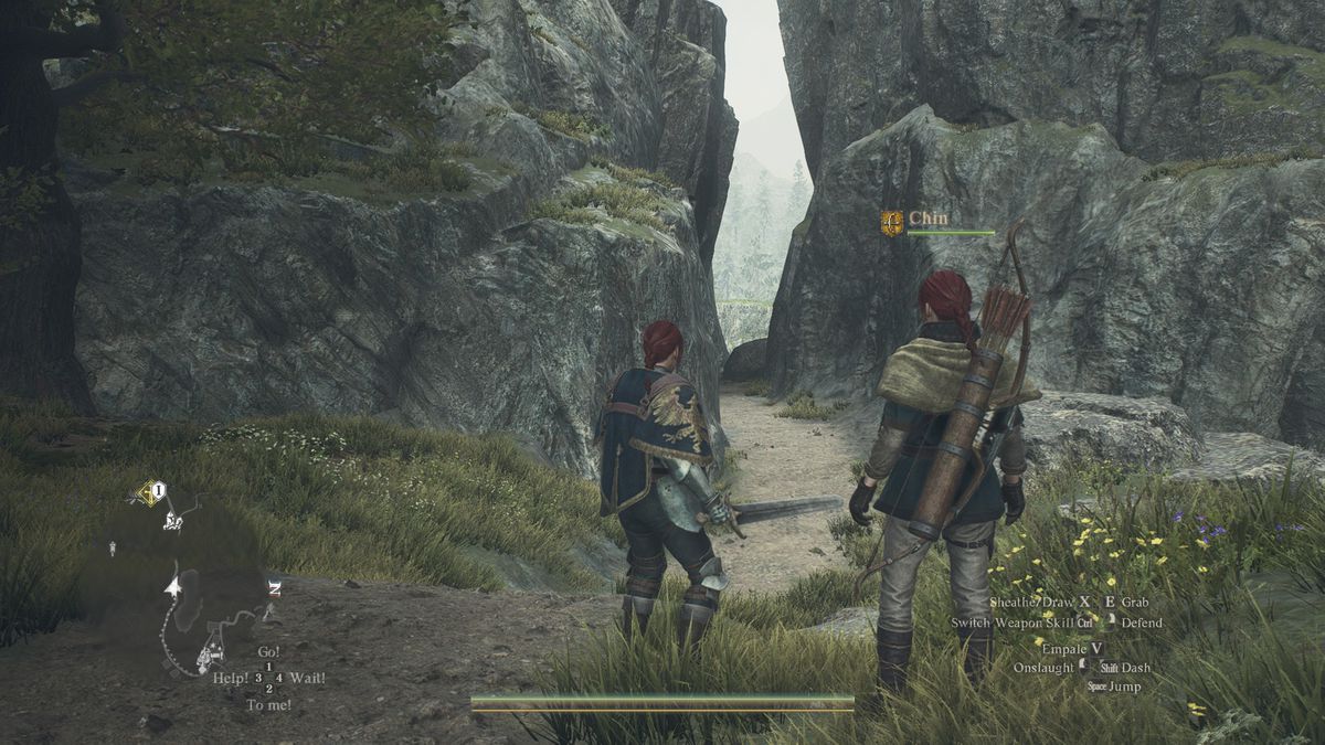 A human stands near the open path to the Nameless Village in Dragon's Dogma 2.