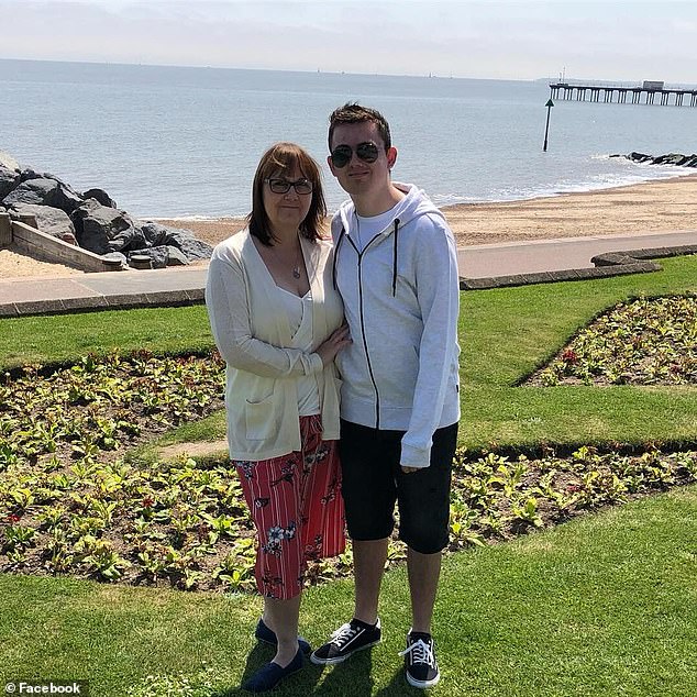 Mandy, 59, and Mason Milne (pictured together) have continued to wash the groceries they order for their Essex home and maintain social distancing to protect Mason, who is severely immunocompromised