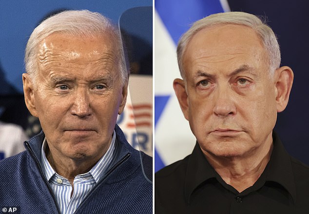 President Joe Biden, left, on March 8, 2024, in Wallingford, Pennsylvania, and Israeli Prime Minister Benjamin Netanyahu
