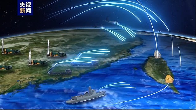 Although the malicious code hidden in critical U.S. infrastructure has not yet led to a cyberattack, U.S. intelligence officials believe Beijing planted it to thwart U.S. efforts to defend Taiwan.  Above, a still from an animated video shared by the Chinese military in the spring of 2023 simulating how it would launch an all-out attack on Taiwan