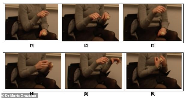 The research showed that people in Sweden use gestures to illustrate parts of a story.  Pictured: A Swedish speaker uses gestures while describing the shaping of dough