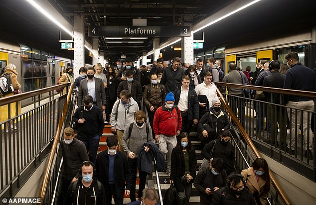 Sydney remains Australia's most populous city with 5.451 million residents.  But the population growth of 2.8 percent was below the national average, reflecting an exodus of 38,425 residents (pictured is Wynyard train station)