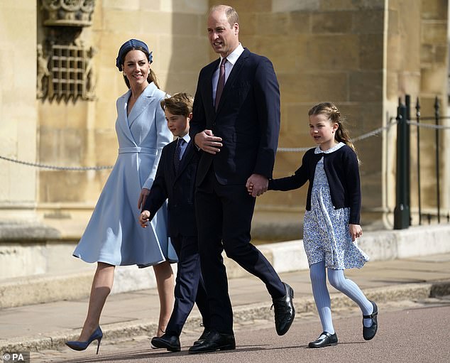 2022 -- Prince William and Kate attend the Easter Mattins Service at St George's Chapel at Windsor Castle with Prince George and Princess Charlotte on April 17, 2022