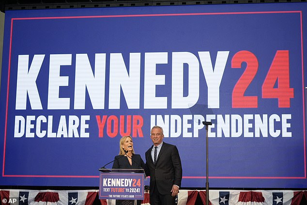 Robert F. Kennedy Jr.  (right) was introduced by his wife Cheryl Hines (left), an actress on Curb Your Enthusiasm