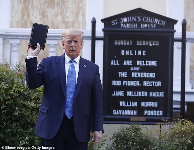 President Donald Trump poses with a Bible outside St. John's Episcopal Church in June 2020