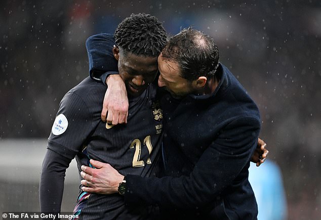 Mainoo was arguably England's best player before he was substituted, and he received a warm hug from Gareth Southgate