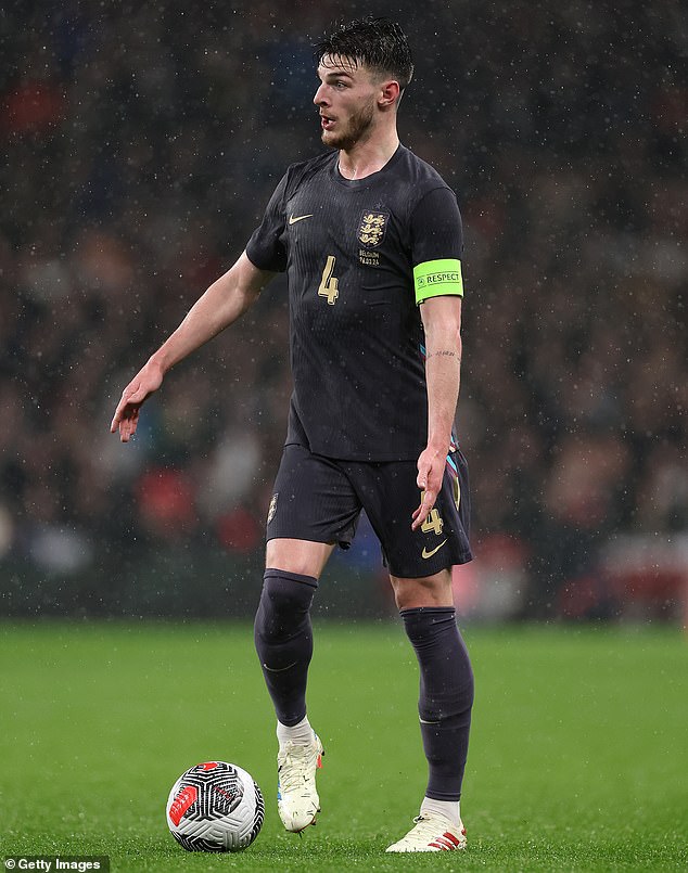 Rice wore the custom-made football boots during the 2-2 draw between England and Belgium at Wembley on Tuesday