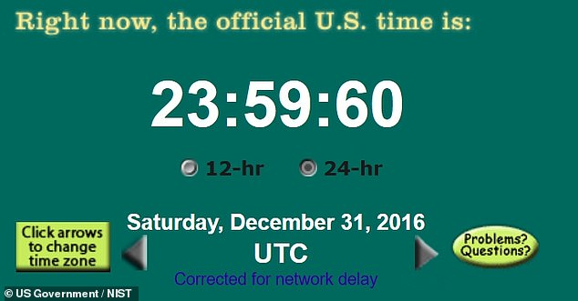 A leap second was last added on December 31, 2016. Here is a screenshot of the time.gov website where the leap second was added.  You can see how this would cause confusion for computers.  Professor Duncan Agnew of UC San Diego proposes removing a second by 2029 – so that the last timekeeping of the year would be 23:59:58