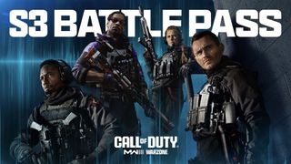 Call of Duty Operators stand against a blue background.  Above it is 'S3 Battle Pass' in white letters.