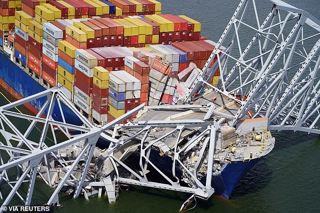 Fifty-six containers on board contained hazardous materials, the Coast Guard said.  Two went overboard but are not believed to be dangerous