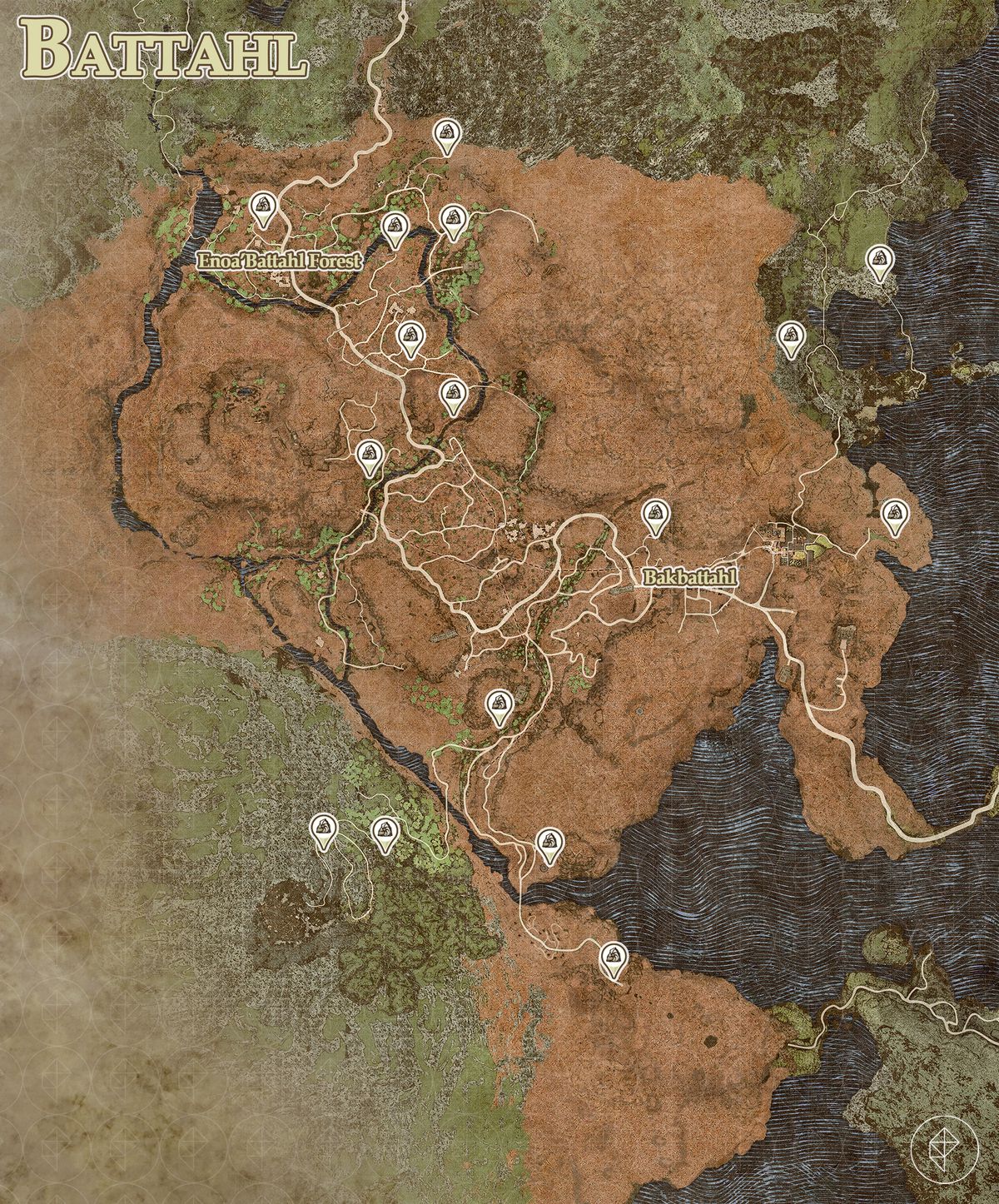 A map shows all the riftstone locations in Battahl in Dragon's Dogma 2.