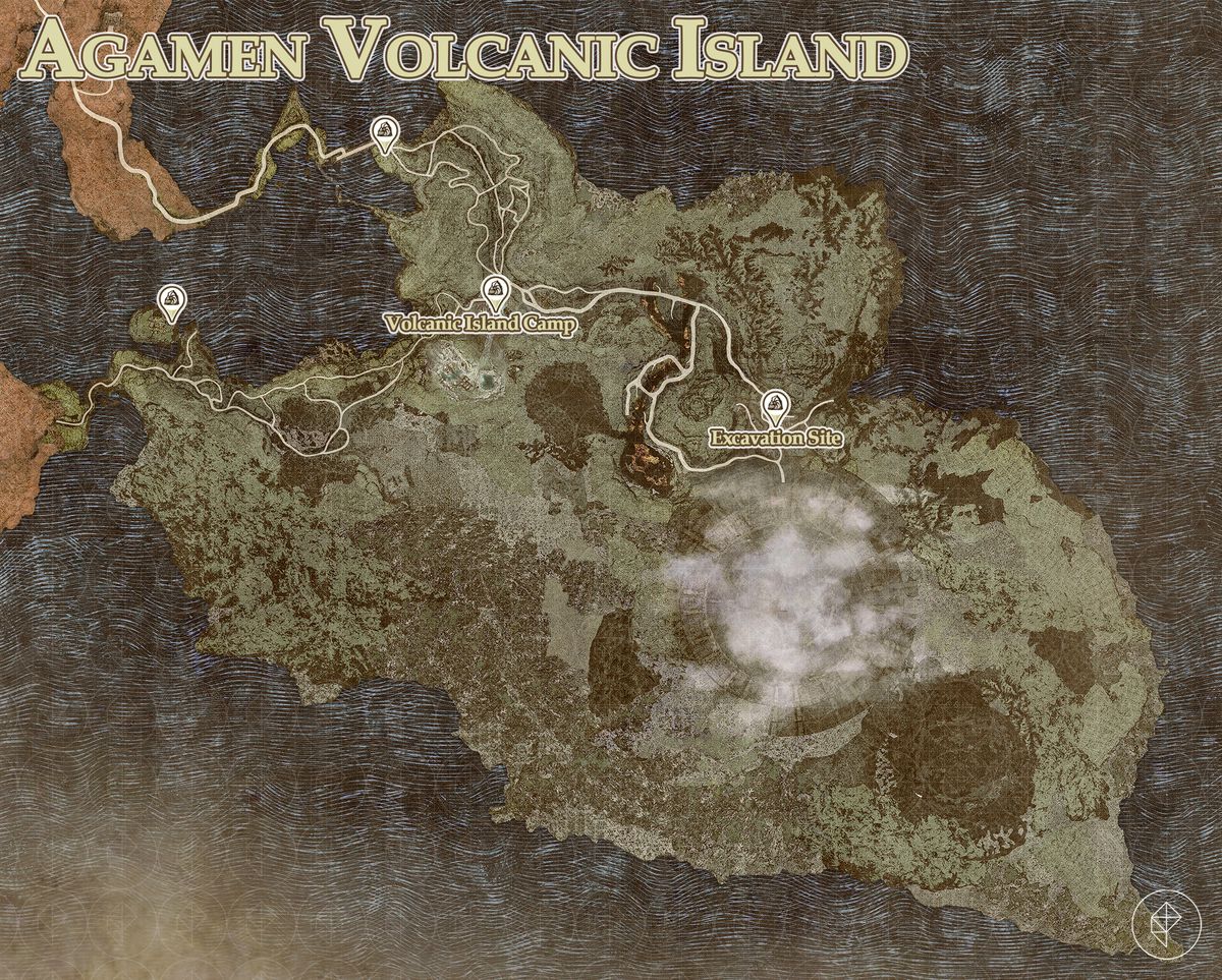 A map shows all the riftstone locations on Agamen Volcanic Island in Dragon's Dogma 2.