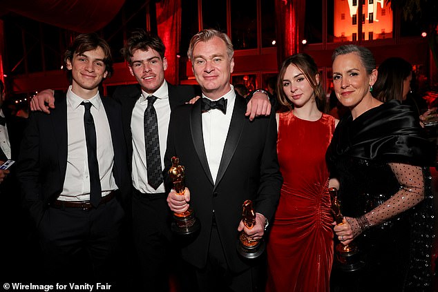 Christopher and Emma shared four children together, including Rory (far left), Oliver (left) and Flora (right) (seen at the 2024 Vanity Fair Oscar Party)