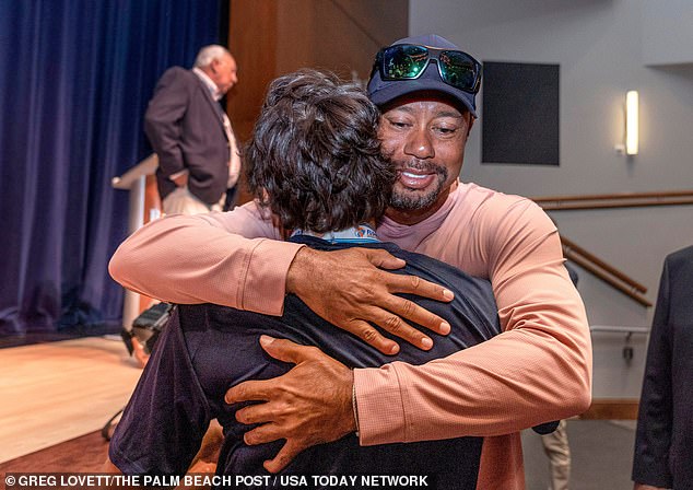 They both attended Charlie's high school state golf championships on Monday, with Woods hugging his son after his win.