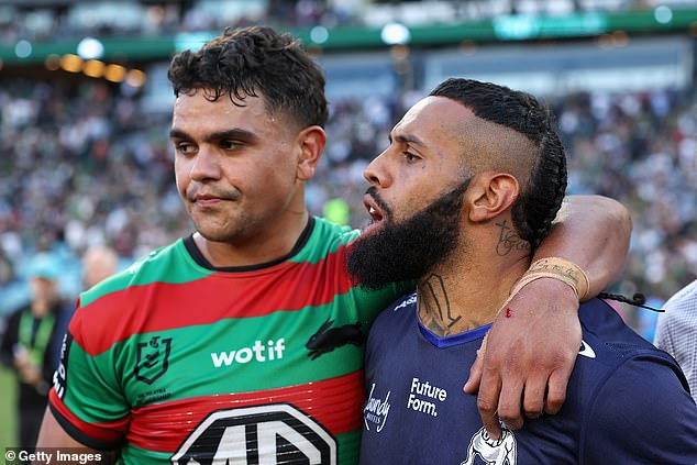 Mitchell can avoid suspension with an early guilty plea, but Addo-Carr will miss next Friday's match with the Roosters due to NRL concussion protocols (the pair are pictured full-time)