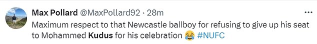 1711811958 657 Newcastle ball boy REFUSES to give up his stool despite