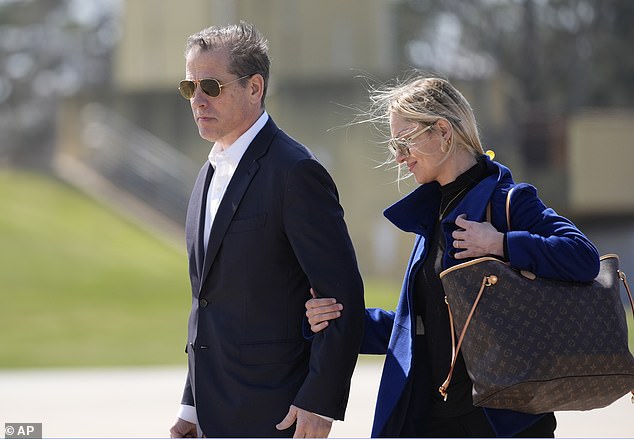 Tax route: Hunter Biden and his wife Melissa Cohen arrive with President Biden on Air Force One, Friday, March 29, 2024, at Andrews Air Force Base, Maryland, following Biden's fundraiser in New York