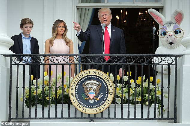 Former President Donald Trump delivers remarks from the Truman Balcony prior to the 139th White House Easter Egg Roll event in 2017