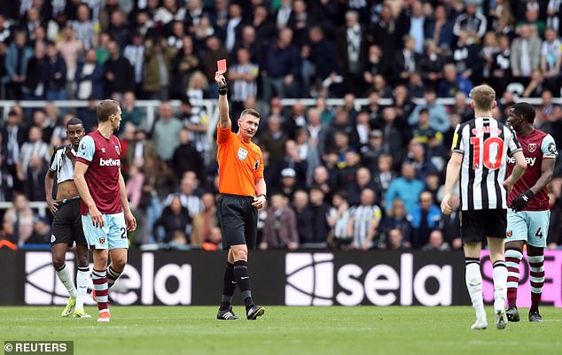 Anthony Gordon (right) was sent off late in the match after Barnes scored the winning goal