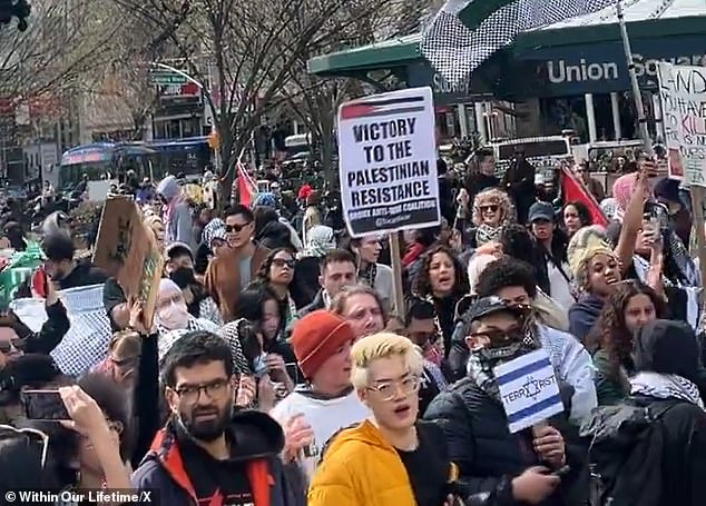 Hundreds of protesters flooded the streets of Manhattan, marching from City Hall to Union Square on 14th Street, while dozens of officers from the NYPD's Strategic Response Group Bicycle Squad were deployed.