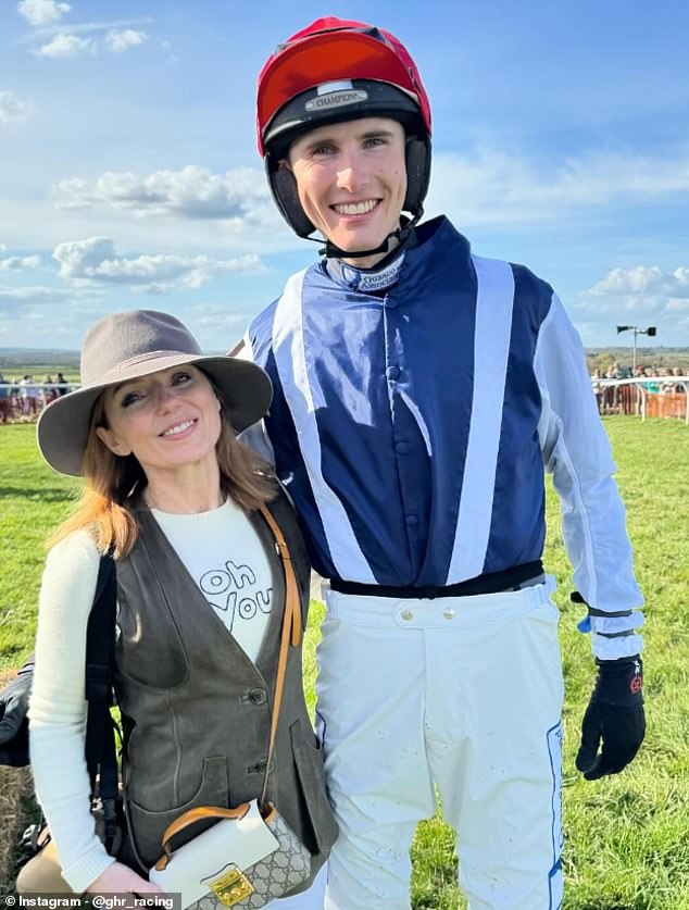 Geri was pictured with 6ft tall jockey Jack Andrews, who rode her horse Lift Me Up to victory in the race