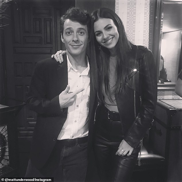 The Nickelodeon actor, 33, is pictured with another TV network star, Victoria Justice, who had her own show 'Victorious'