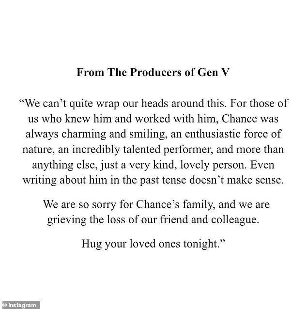 The Gen V producers released a moving statement following the news, writing: 'We can't fully elaborate on this'