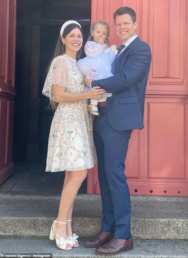 Manon revealed in November last year that she was pregnant with her second child (pictured with husband Luke Bennett and Fleur in 2023)