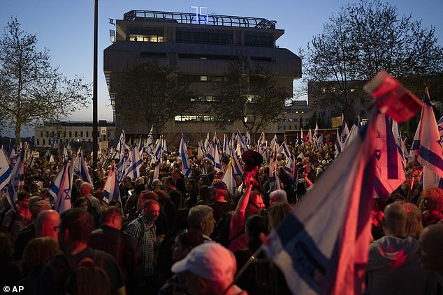 A crowd gathered outside the Knesset, Israel's parliament, to demonstrate against the government and call for the release of hostages held in Gaza