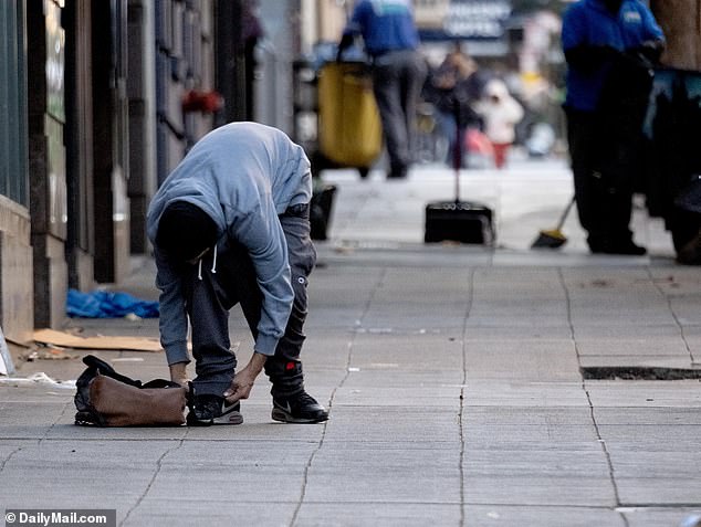 The above shows a person on the streets of San Francisco who has seen a wave of drug overdoses