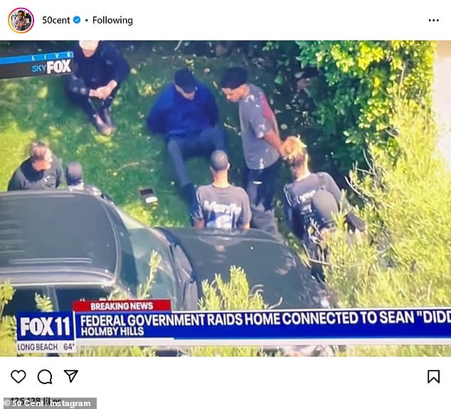 50 Cent also shared a snapshot of Fox 11's coverage of the raid, writing that 