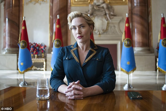 Filming love scenes can be a fraught business, but Kate Winslet, who stars in the upcoming satirical blockbuster drama The Regime (pictured), says her love scenes were so great that two crew members were sent out of the room for laughing.