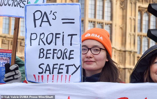 Protesters, including doctors, gathered outside Parliament to protest the transfer of responsibilities to Physician Associates, February 26, 2024